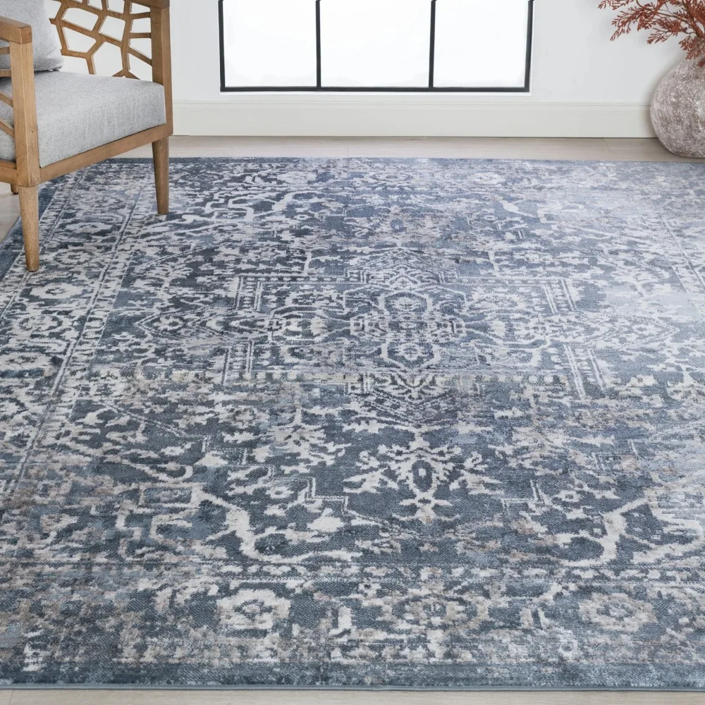 

Persian Traditional Area Rug, Geometric Indoor Rugs for Living Room, Dining Room, Bedroom | Blue, 4' x 6' (4'x5'3'')