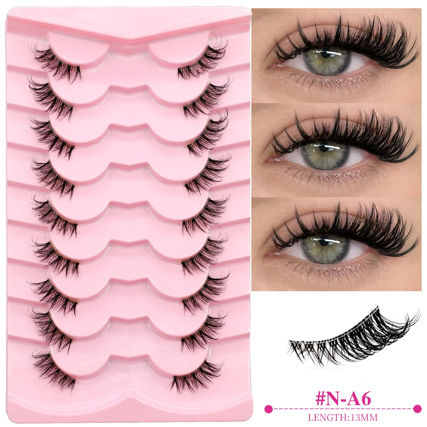 Veltrinay natürliche halbe Wimpern, Katzenwimpern, weich, dünn, mit klarem, unsichtbarem Band, wiederverwendbares Make-up aus künstlichem Nerz – Detail 10