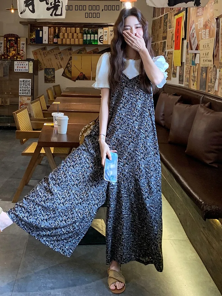 

Красивый цветочный комплект из топа и брюк для женщин, летний пляжный наряд, длинные брюки или шорты, круглый вырез...