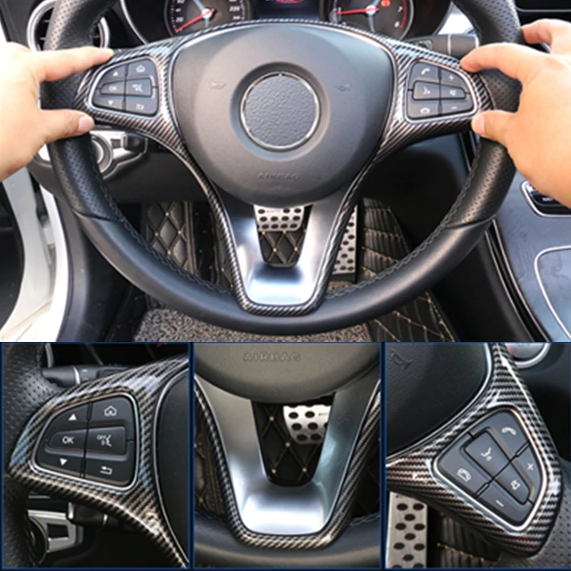 For Mercedes Benz C E Class GLC CLA GLA W205 W213 X253X156 Car Steering Wheel Decoration Frame Cover Trim Stickers Accessories