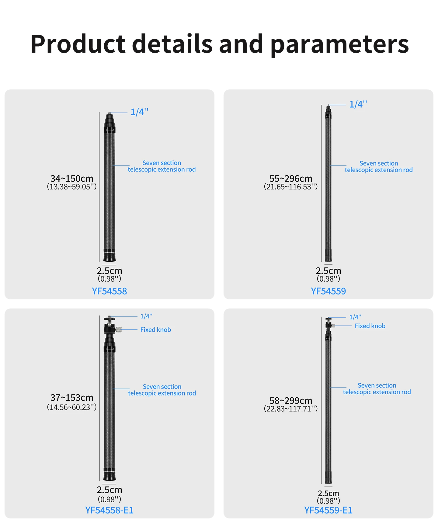 Einziehbares 3M Carbonfaser-Einbeinstativ-Selfie-Stick mit 1/4-Zoll-Stativadapter für Insta360 X6, Magnetic DJI OSMO 360, Pocket4, Action6 Kamera – Detail 11