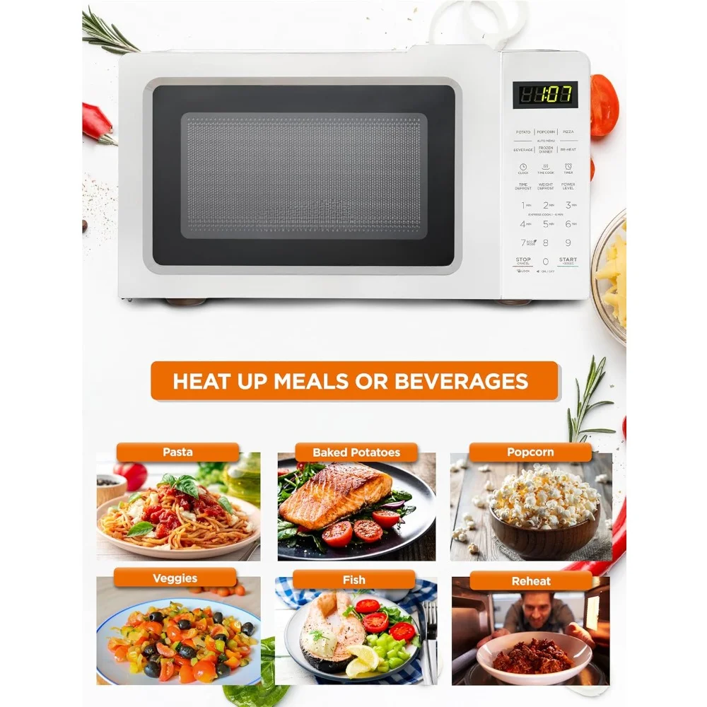 Microwave Ovens with Removable 9.5 Turntable, 0.7 Cu 6 One-touch Quick Cook & 10 Cooking Power Levels, Desktop Microwave Ovens