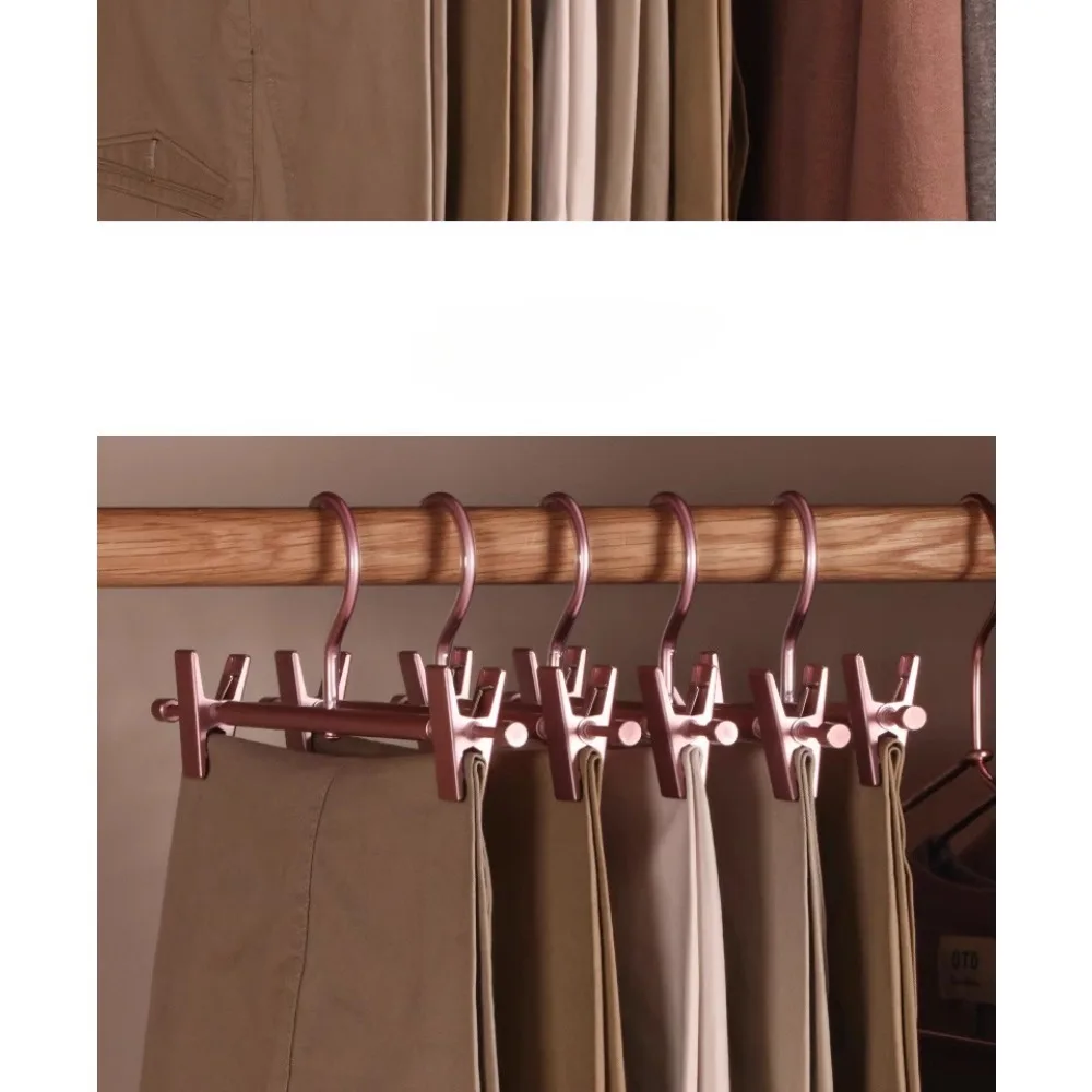 

5 Pack Aluminum Pants Hangers,Trousers Racks with Two Adjustable Non Slip Clips Swivel Hook,Wardrobe Storage Clothing Rack