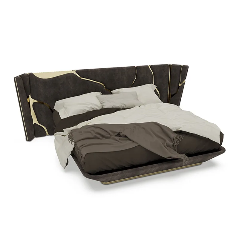 Light luxury fabric bed Modern simple premium double bed Italian high-end atmosphere Master bedroom widescreen