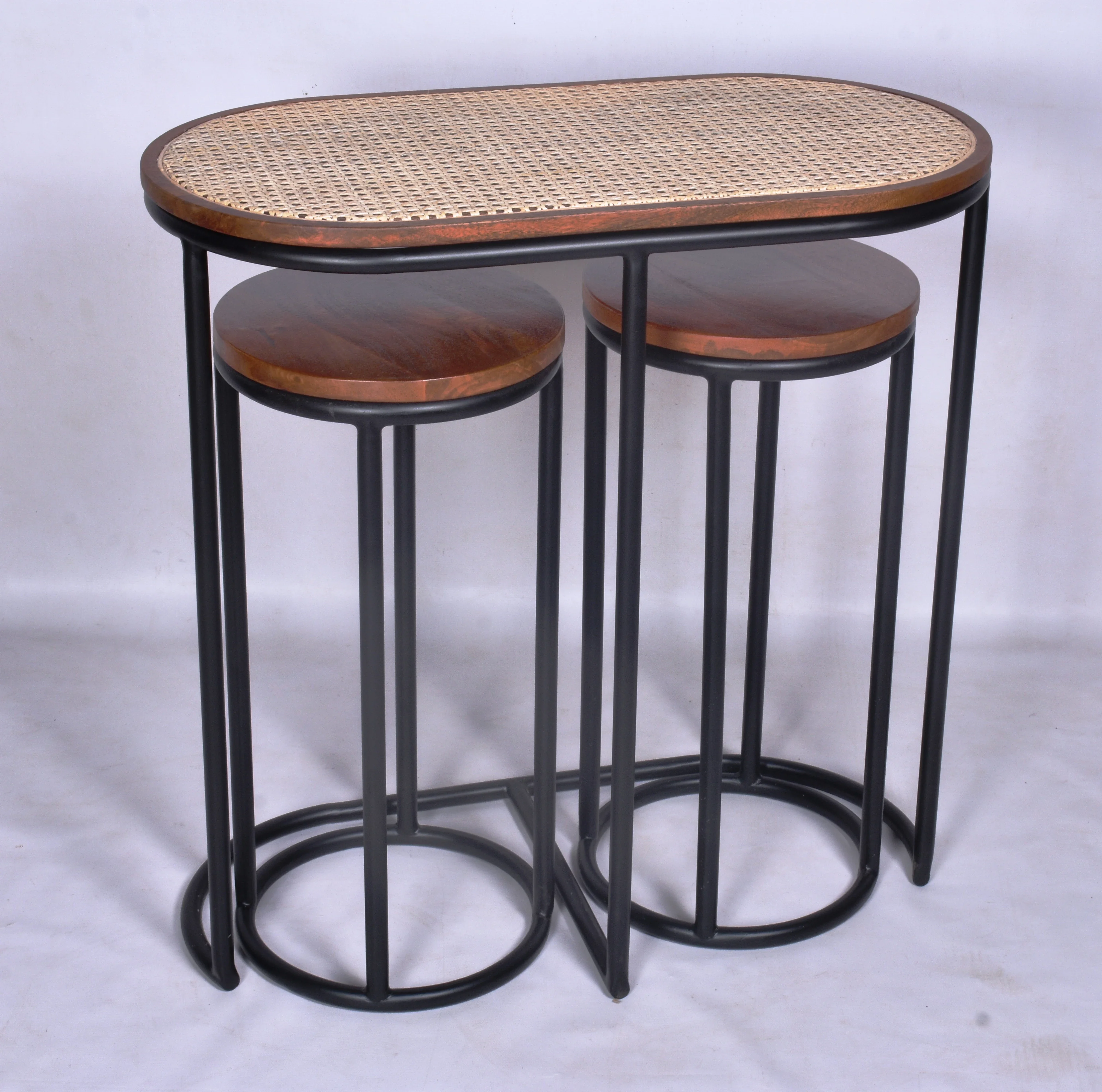 Modern Luxury High Quality Bone Inlay Console Wooden Iron Stools Set of 3 Ottomans for Bar Living Room Furniture