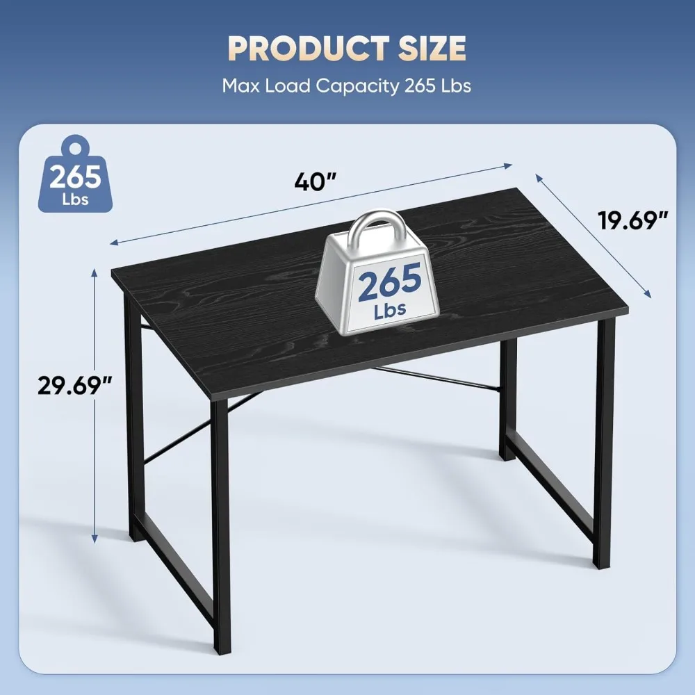 40 Inch Modern Computer Desk with X-Brace Support, Waterproof Surface, Easy Assembly for Home Office Study