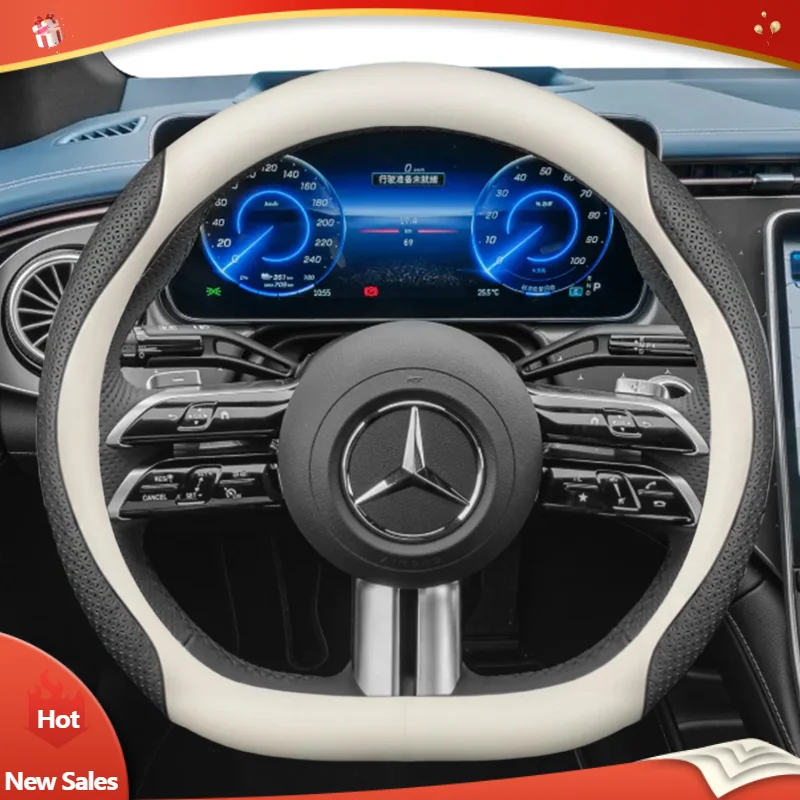 

Leather Car Steering Wheel Cover for Mercedes Benz GLS600 G400d G63 EQA250 EQB250 EQE350+ EQS450+ A200 C200 C300 E200 Accessorie