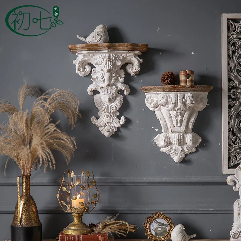 French Romantic Garden Embossed Wall Shelf Outdoor Background Hanging Decorative Shelf for Garden