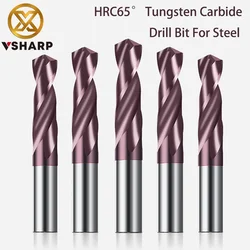 Vsharp HRC65 Solid Carbide Twist Drill Bit Tungsten Steel Alloy Drill Bit with Nano Coating for Cast Iron Alloy Stainless Steel