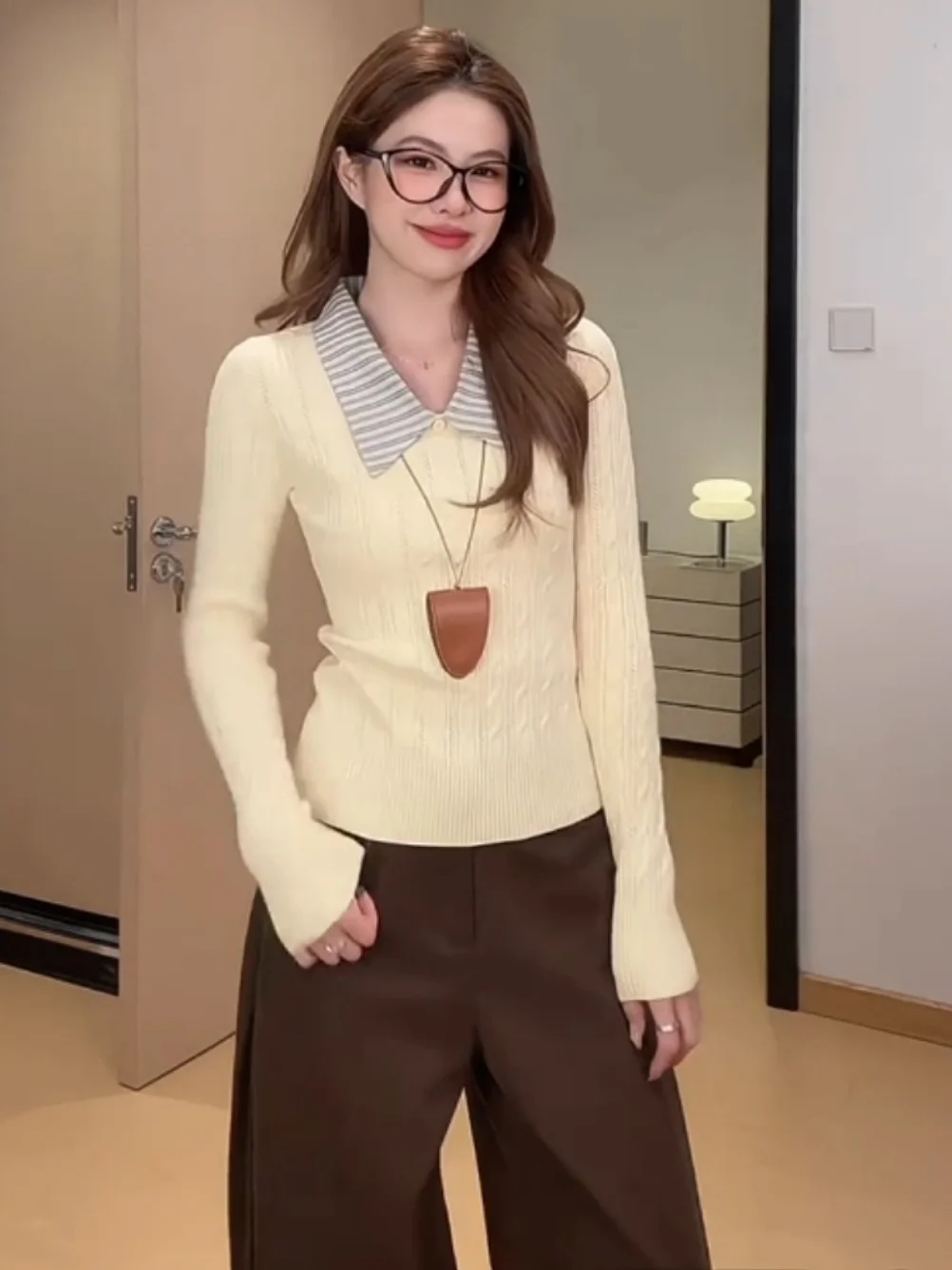 

Korean Sle Knitted Sweater Women's Slim Fit Inner Wear Outer Wear Sweet Base irt Top Autumn Winter Faion College Wind