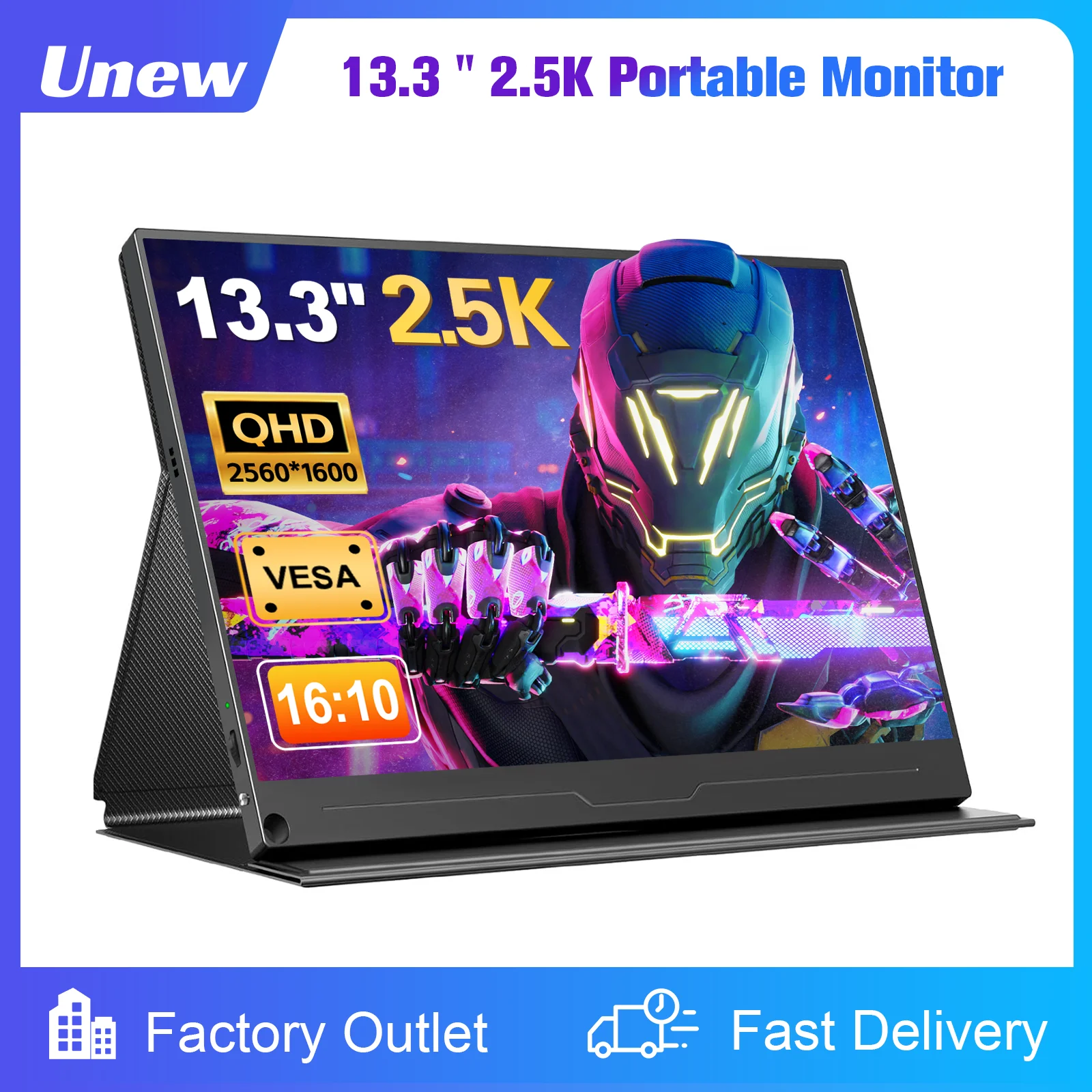 13.3 inch Monitor  2560X1600 2.5K Full HD IPS Portable Screen with Cover Stand Mini HDMI 2 Type-c Port for Laptop Switch Xbox