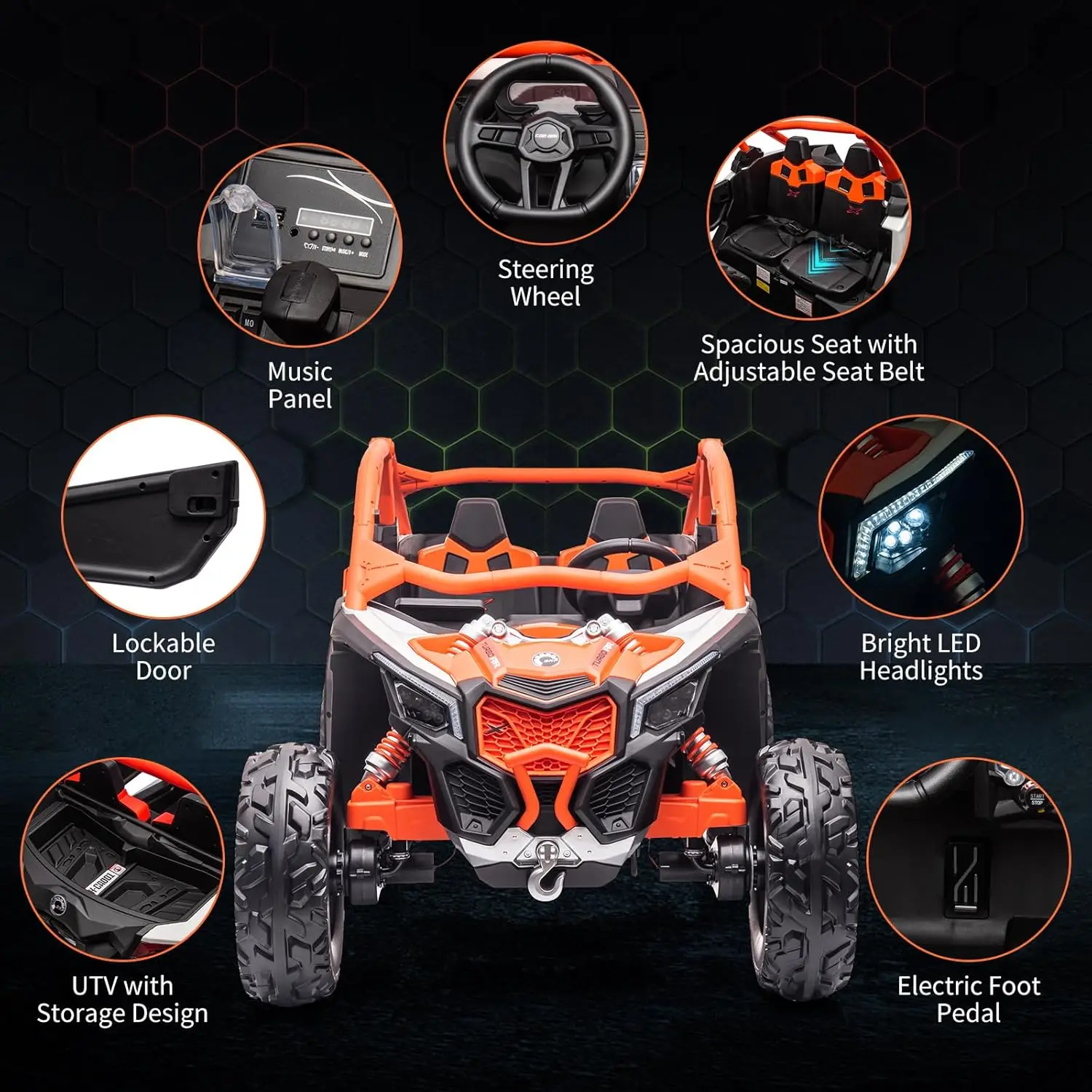 2-Seater Ride-On UTV Car for Kids Electric Off-Road Truck w/Parent Remote Control 2 x 24V Max 130LBS Battery, 4 x 200W Motors