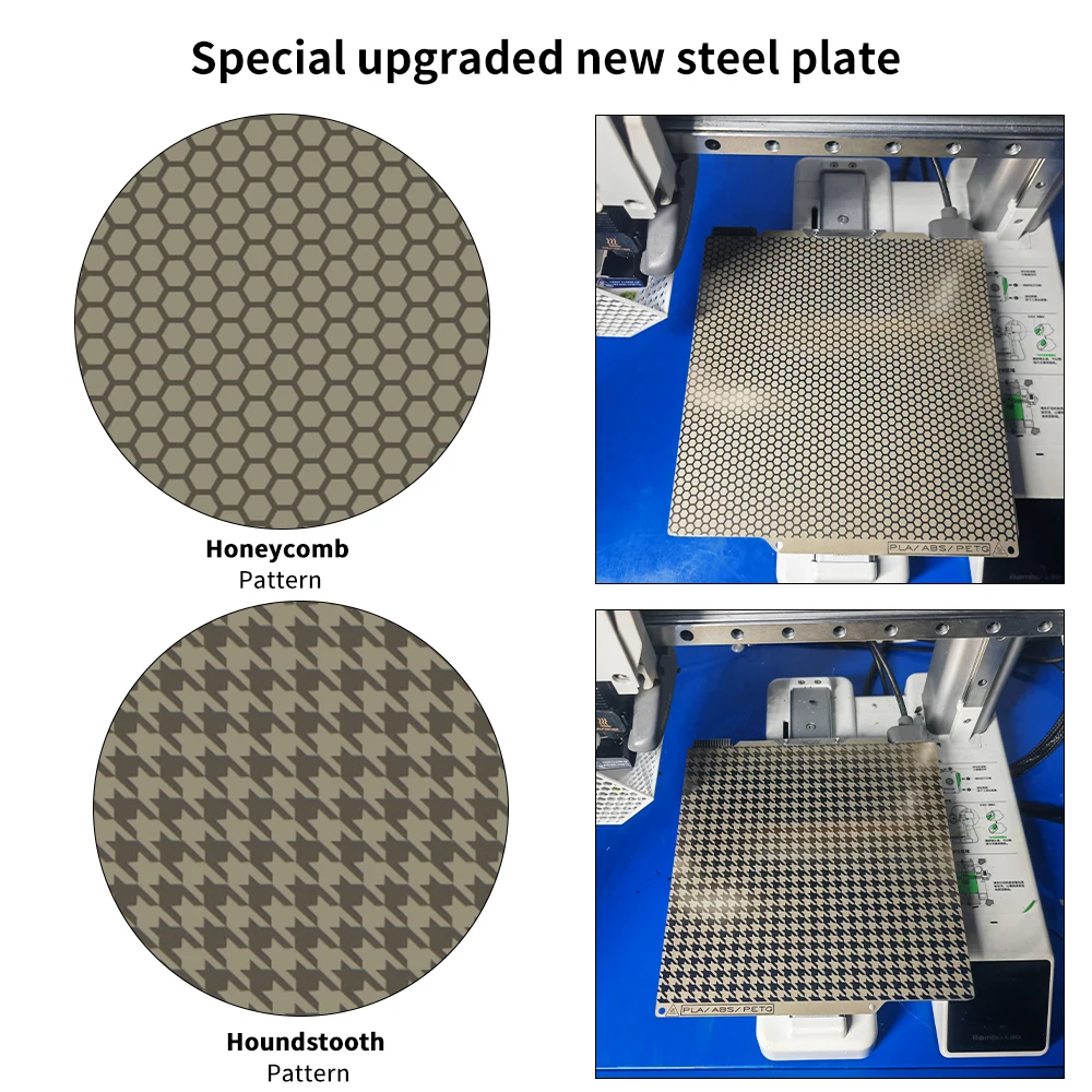 The Latest Version Build Plate for Bambu X1/P1 A1 mini Creality K1 Honeycomb PEI and Houndstooth PEl Double Printing Steel Sheet