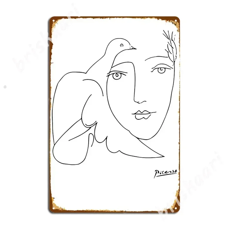 Pablo Picasso Peace (Dove And Face) T Shirt, Sketch Artwork Metal Signs Wall Cave Home personalized Plaques Tin sign Posters