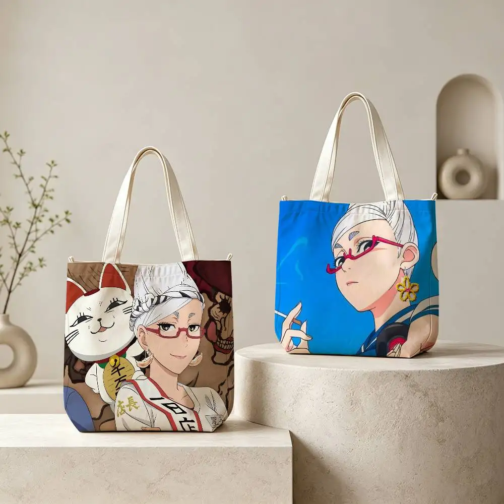 D-Dandadan Turbo G-Granny Tote Bag for Women Reusable Shopping Tote Bag Zippered Shoulder Bags Print