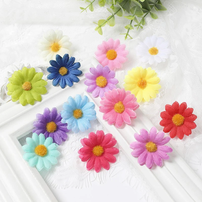 30/50PCs Daisy Artificial Flowers Head 4cm Silk Fake Flower For Home Decor Garden Wedding Decoration DIY Wreath Gift Accessories