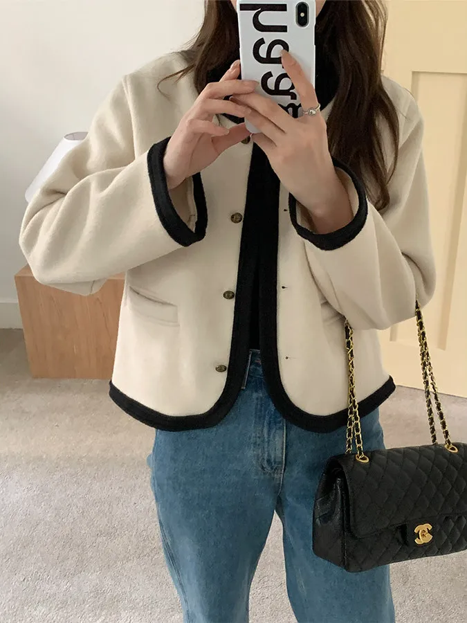 

Korean Sle Elegance ort Woolen Coat Women Loose round Ne Single Button Large Coat Commute Sle Long Sve Pure Color