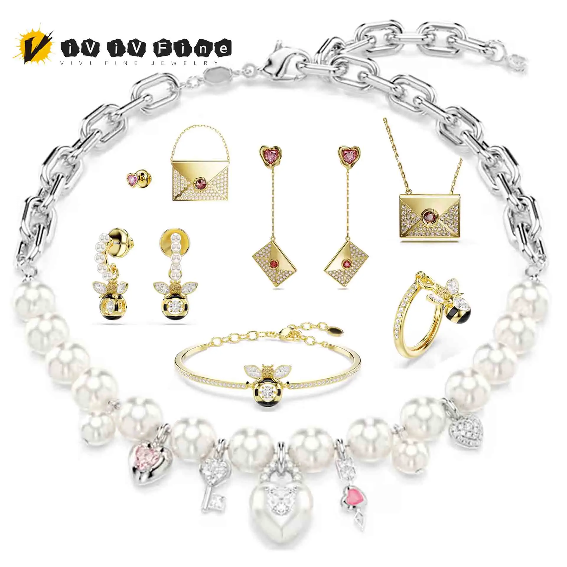 Nouvelle collection 2026 : Parure de bijoux originaux en forme d'enveloppe pour femme – Collier, bracelet et bague tendance en acier inoxydable avec motif insecte