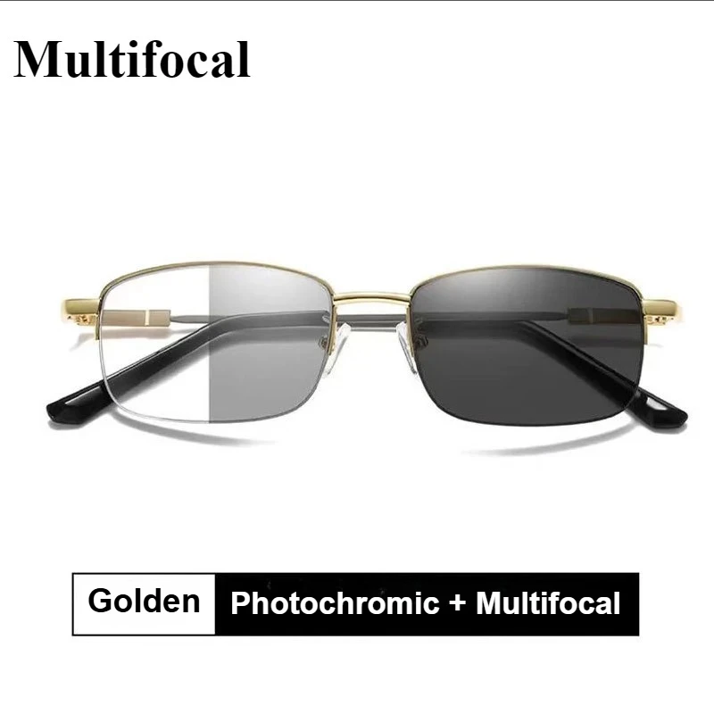Speicher Titan Legierung Sonne Übergang Photochrome Progressive Lesebrille Männer Anti-blau Licht Multifokale Presbyopie Brille – Detail 6