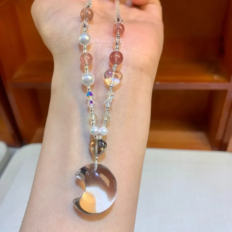 White crystal fat moon sweater chain summer girl heart white crystal clean body beaded collarbone chain sweet delicate