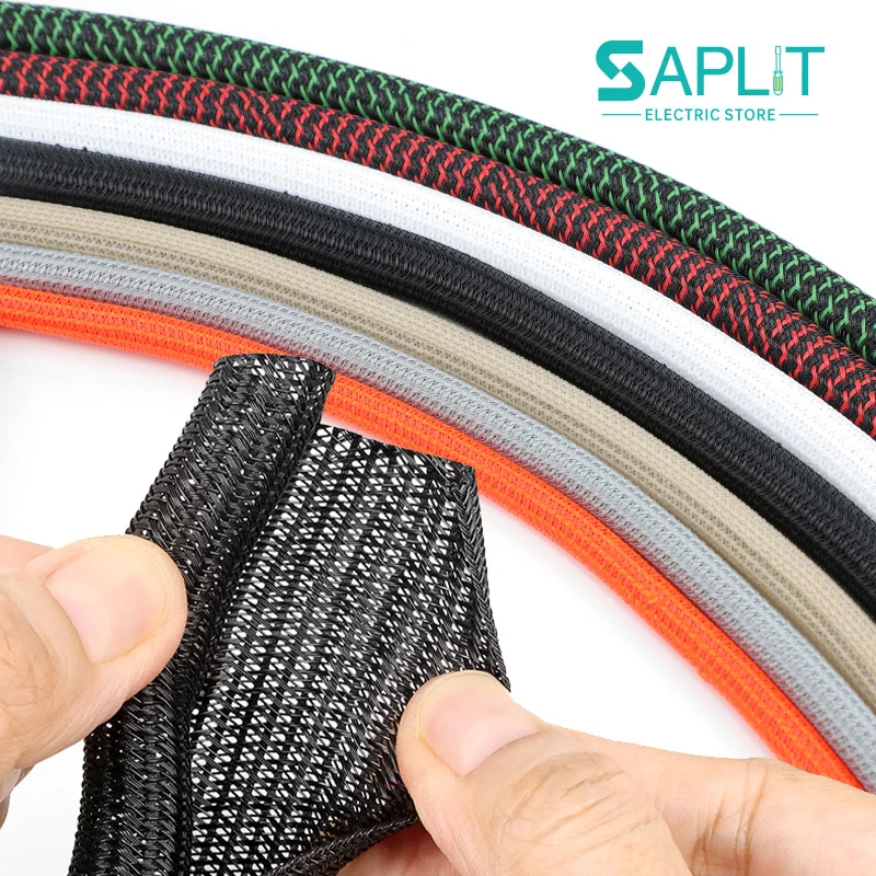 Expandable Braided Sleeve 5 8 10 13 16 19 25mm Self Closed PET Insulated Cable Loom Split Equipment Line Auto Wire Wrap Protect
