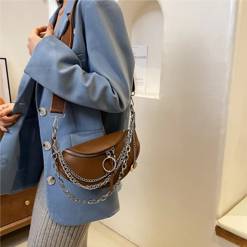 Women Ins Trendy 2024 Casual Crossbody Bags Fashion Chain All Match Handbags Y2k Aesthetic Wide Strap Streetwear Shoulder Bag