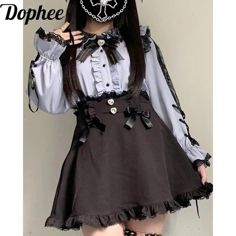 

Dophee Japan Styles Landmine Series Strap Skirt Love Diamond Bow High Waist Ruffles Short A-line Skirts Y2k Subculture Lolita