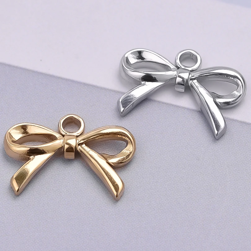 6pcs Metal Sweet Romance Bowknot Pendant Stainless Steel Handmade Diy Men Women Necklace Bowknot Pendant Jewelry Material Gift