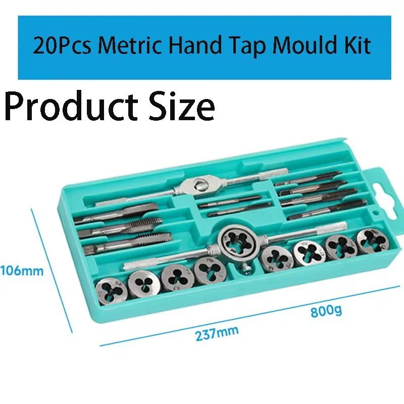 20pcs Metric Tap Die Set Alloy Steel M3-M12 Male Thread Screw Threading Tool Metric Screw Die Adjustable Plug Taps Hand Tools