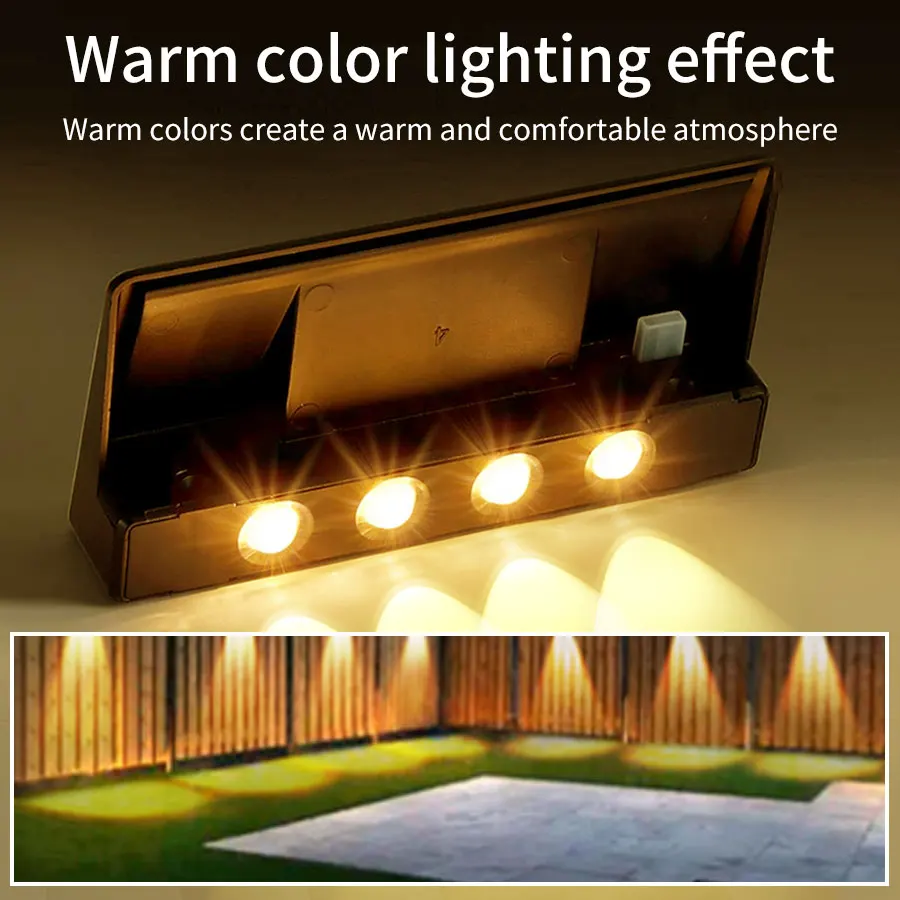 

2 упаковки солнечных настенных светильников, 4 светодиода, подходящие для наружного водонепроницаемого забора, палубного светильника для сада, двора, дорожки, ландшафтного освещения, балкона