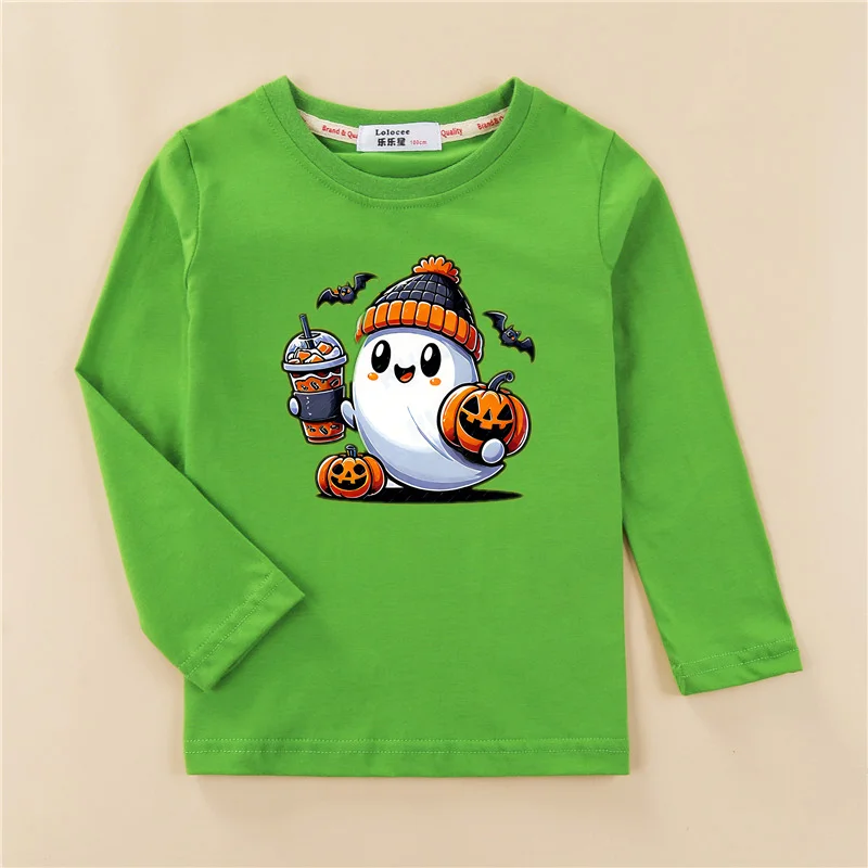 Halloween Kürbis T-shirt für Kinder Langarm Herbst Tops Jungen Cartoon Tees Casual Kleidung 3-14T – Detail 9
