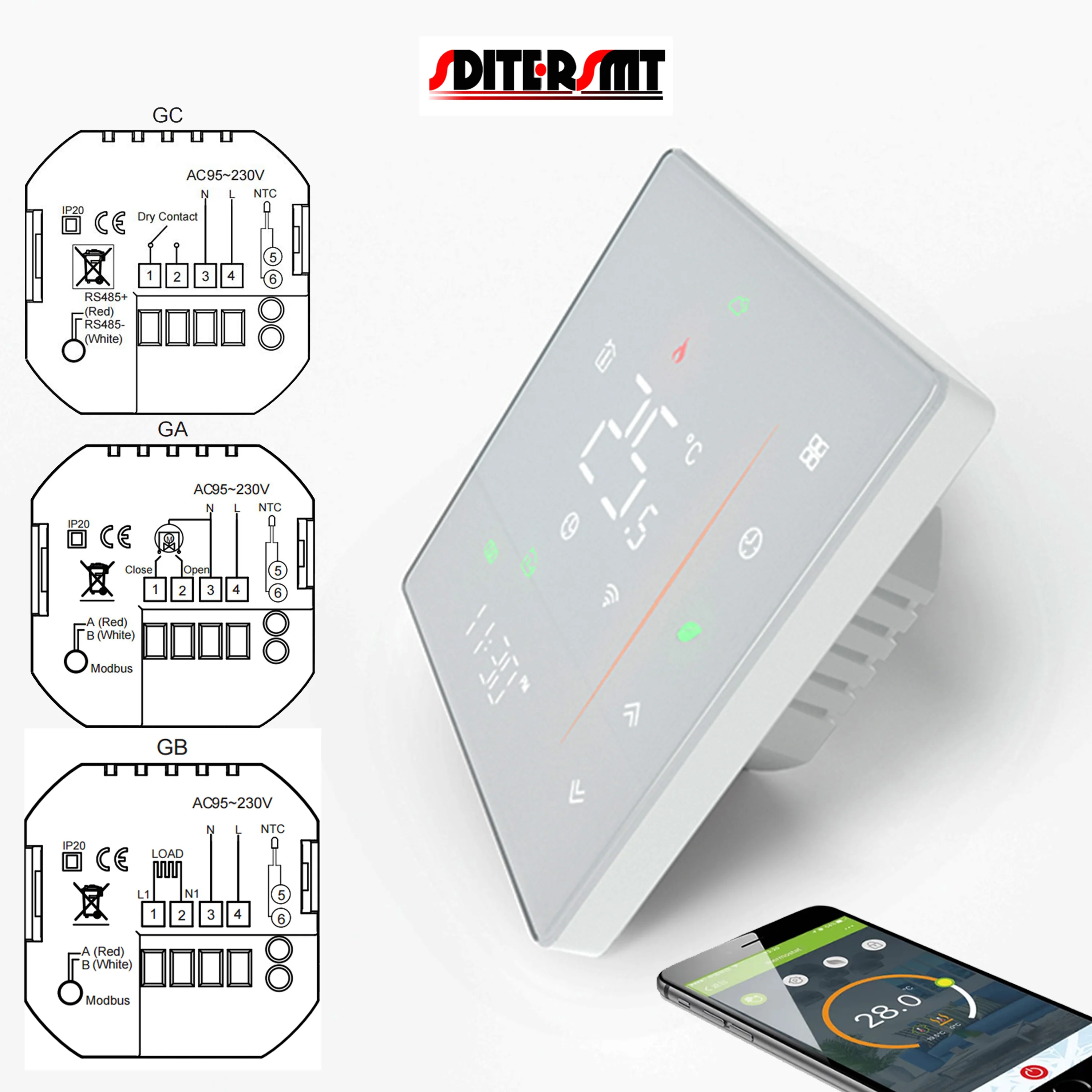 SDITERSMT Temperature Controller Digital Thermostat WIFI for Radiant Floor Heating NO/NC,Dry Contact&Boiler,Electric Heating 16A