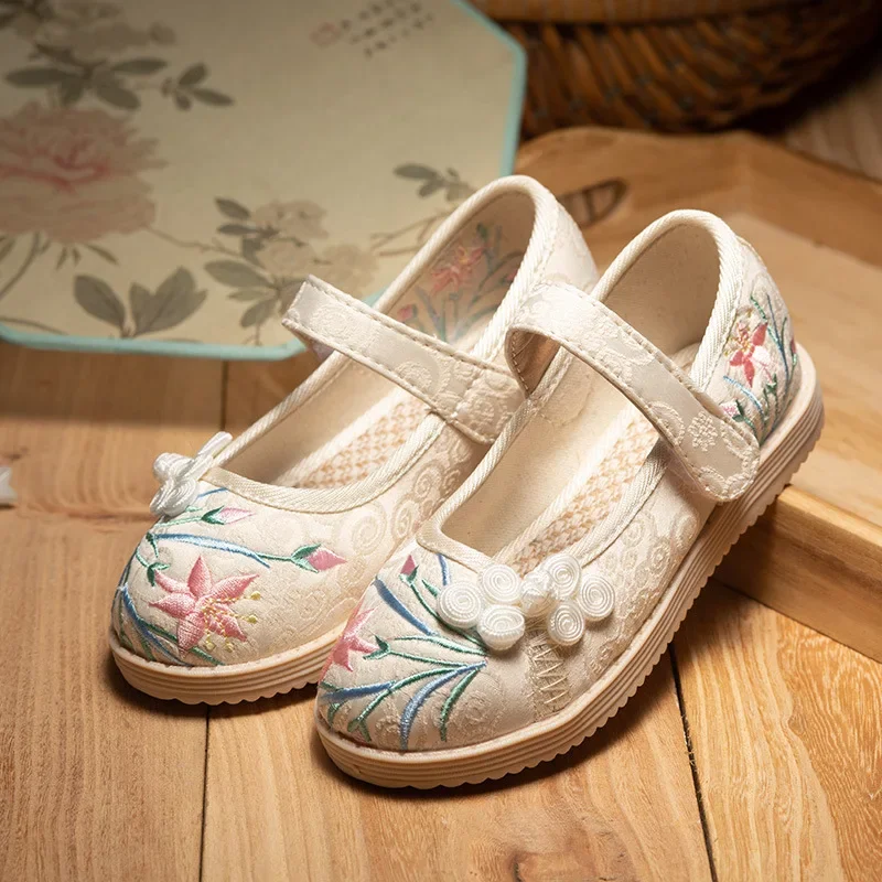 Children's Shoe for Girl Retro National Style Embroidery Princess Flats Shoes Fashion Chinese Ethnic Kids Causal Hanfu Shoes Hot