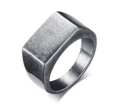 Retro Grey Rectangle Ring for Men Boys,Oxide Silver Color Stamp Rring Thumb Ring Chunky Ring,Stainless Steel Ring Gifts