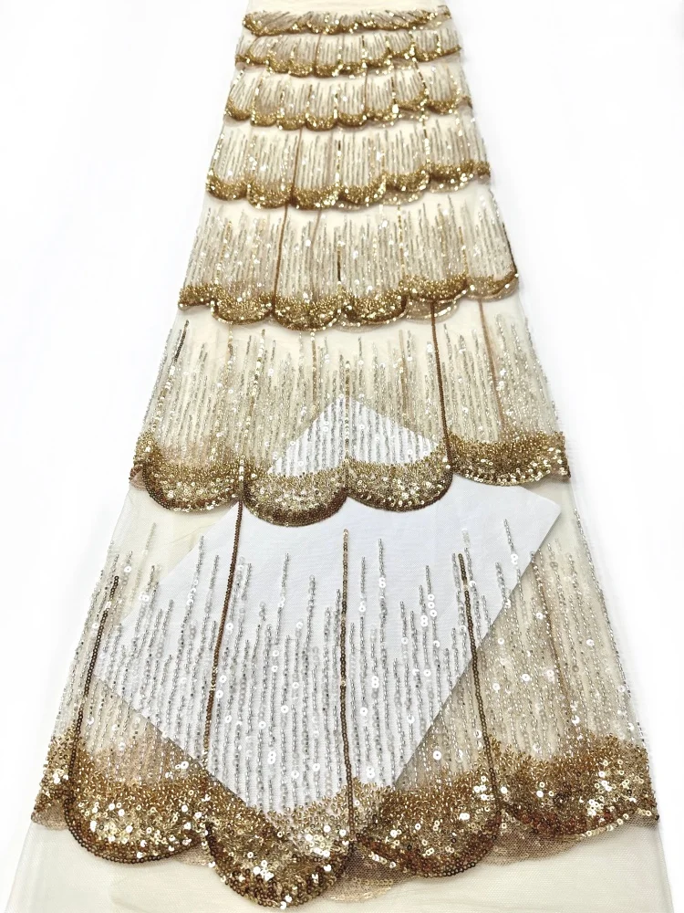 

Luxury African Lace Fabric 2026 High End Nigerian Beaded Sequins Lace French Tulle Lace For Women Prom Party Dress Sewing