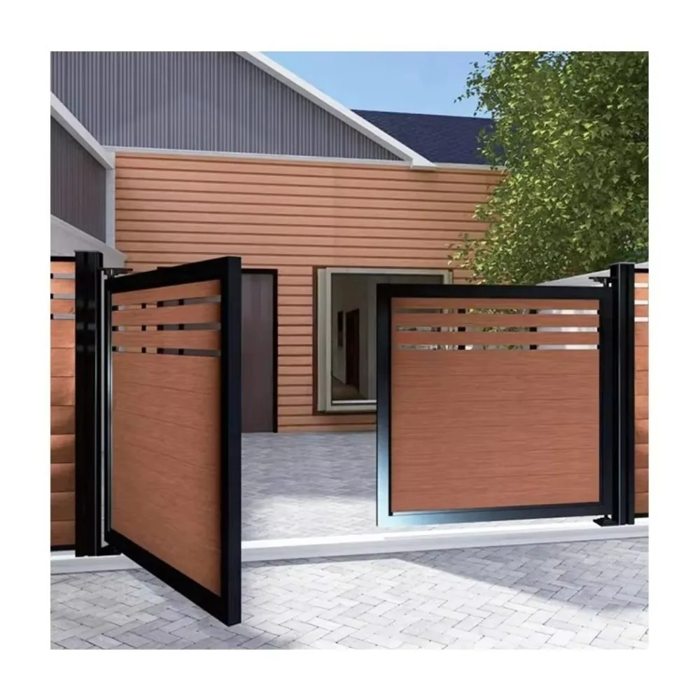 Exterior WPC WPC Gate Fence Electric Motor Aluminum Metal Entrance Horizontal Composite Wood Driveway Swing Sliding Garden Gate