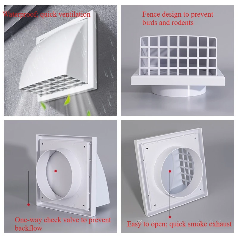 ABS Außenwand Lüftungsgitter Dunstabzugshaube Kanal Luftauslass mit Ventil Wand Air Vent Outlet Abdeckung Abluftgitter