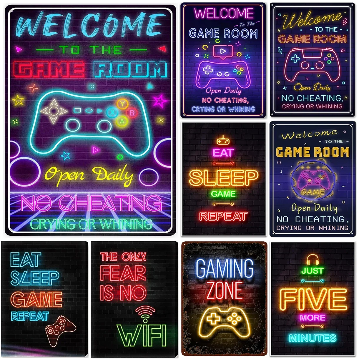 Eat Sleep Game Repeat Metal Tin Signs Posters Plate Wall Decor for Garage Game Room Bars Man Cave Cafe Clubs Retro Poster Plaque