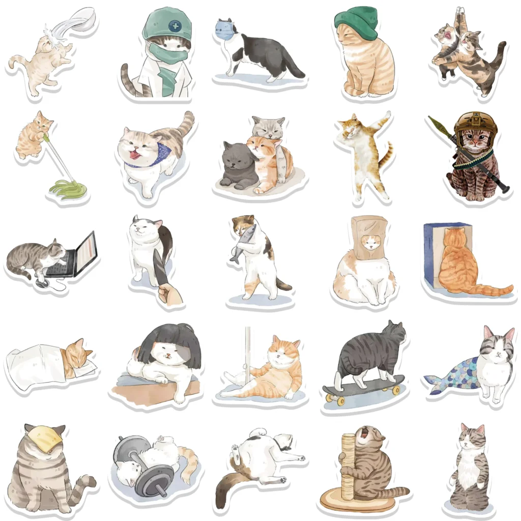 53pcs  Cute Cats Animal Graffiti Stickers Cartoon Decals Kids Toy DIY Diary Suitcase Scrapbook Phone Laptop Bike Sticker