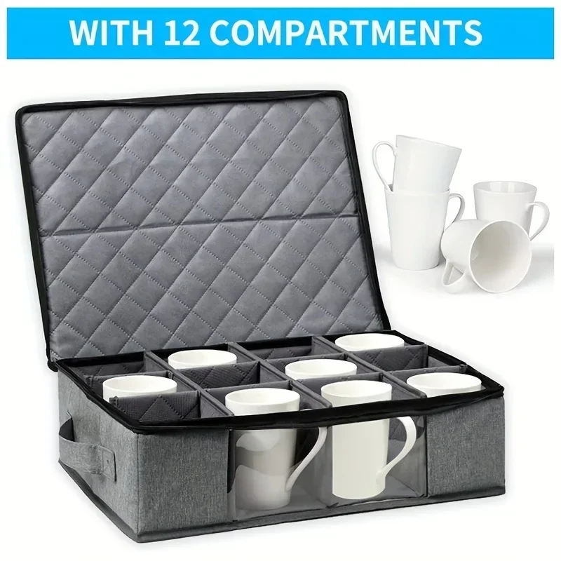 Mug Storage Box with Dividers,Cup Storage Chest, Perfect for Coffee,Tea, and Glassware,Keeps Your Kitchen Organized and Clutter