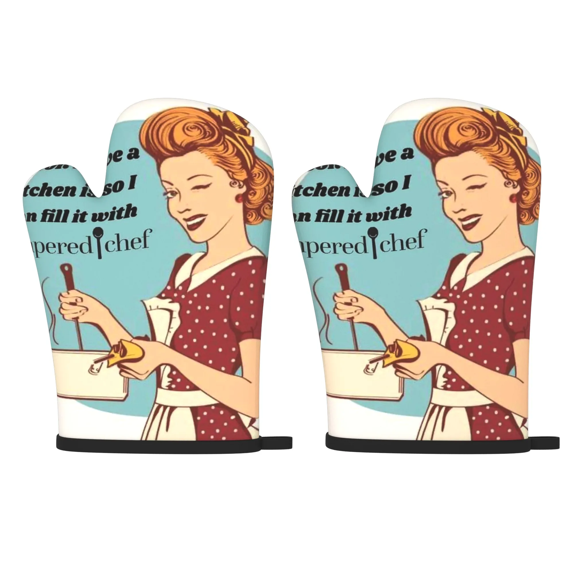 2pcs 10.6*6.7 Inch Heat Resistant Kitchen Oven Gloves Woman Slogan Blue Oven Mitts Suitable for Kitchen Decoration, Barbecue
