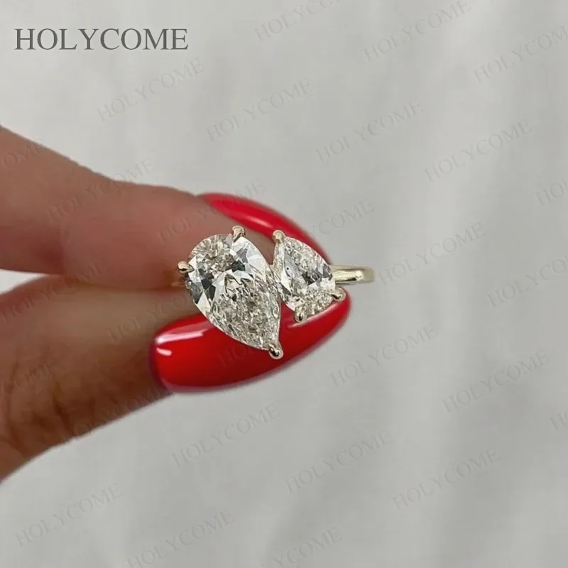 925 Sterling Silver Two Stone Pear Cut Moissanite Lab Grown Diamond Ring D Color VVS1 18K Gold Plated Fine Jewelry For Women