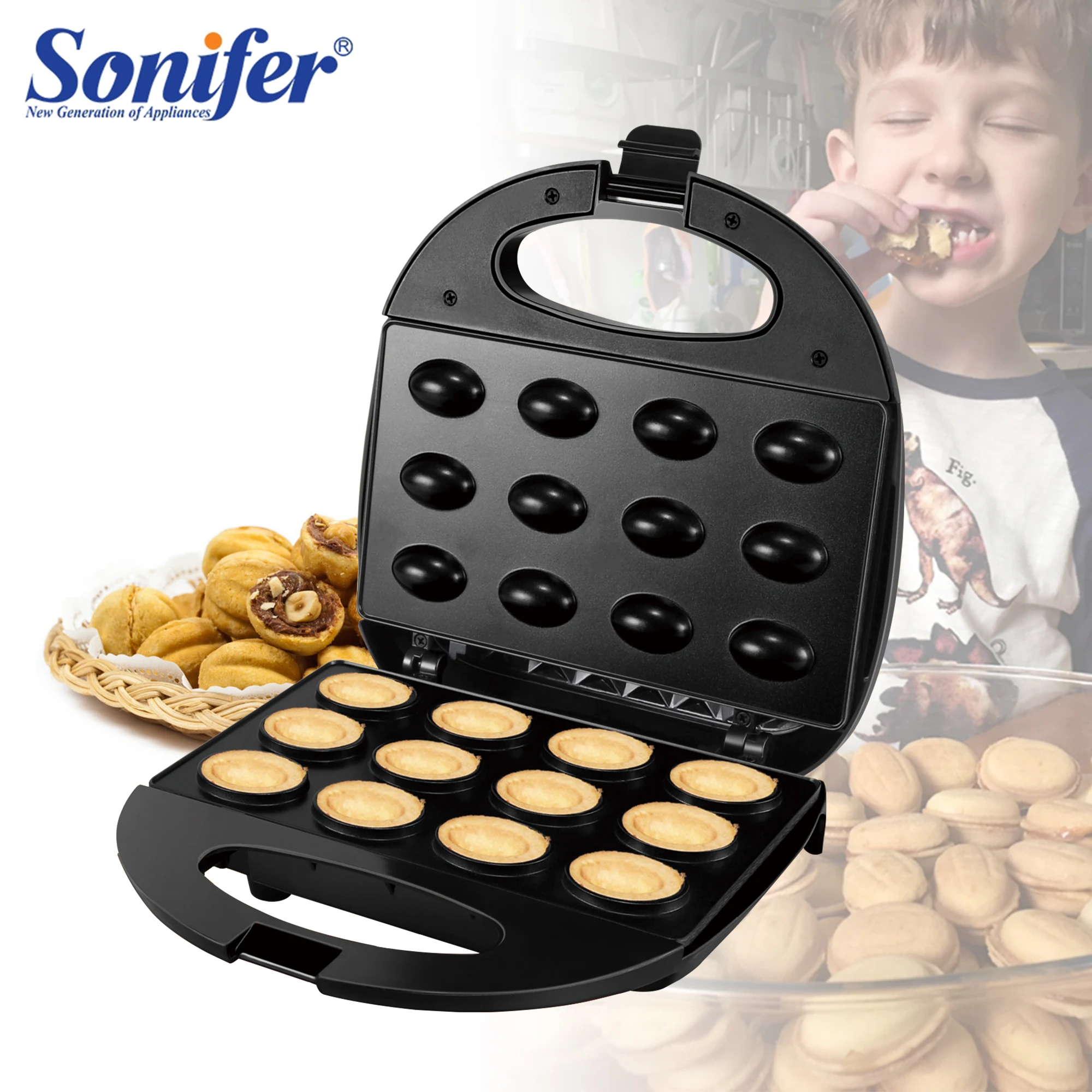 Electric Walnut Cake Maker Waffle Maker 12 Holes Nuts Cake Donut Machine Kitchen Breakfast Non-stick Cook Plates BBQ Sonifer