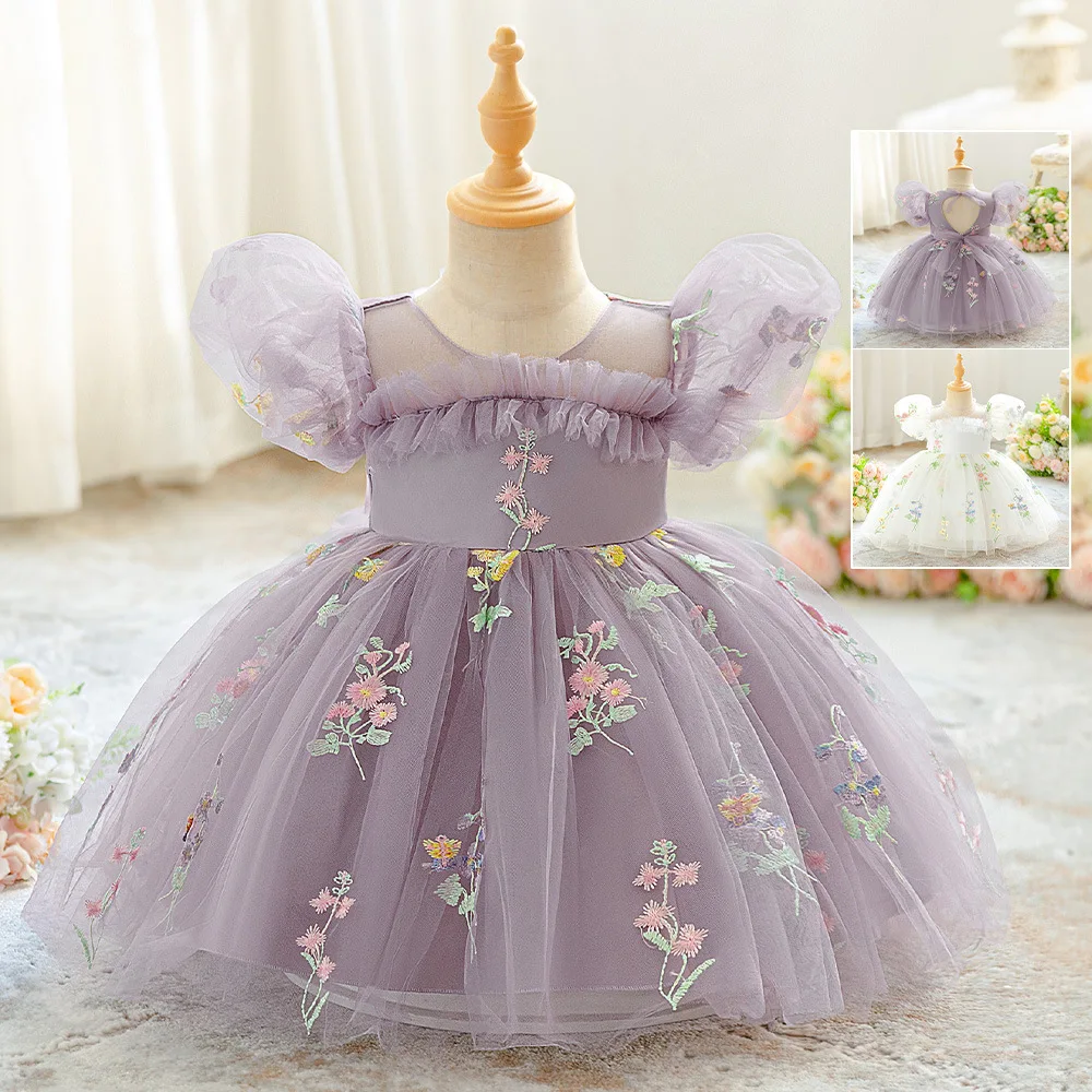 Girl Embroidery Flower Fairy Dress 2026 New Children Princess Dress Wedding Elegant Flower Girl Dress
