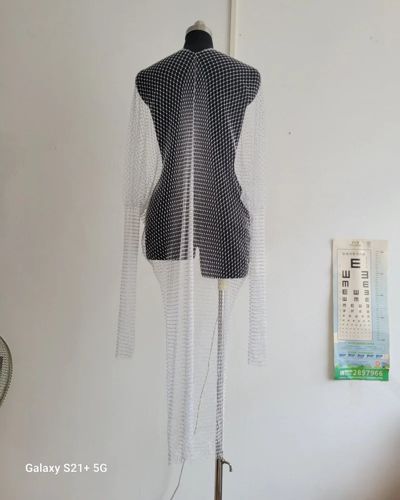 Herren Strass-Netz-Cardigan, transparent, offene Vorderseite, Überwurf für Rave, Festival, Party, Club, Bühnenkostüm, Outfit, Dropshipping – Detail 10