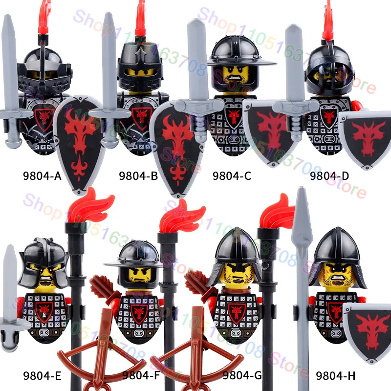 Medieval Military Roman Soldiers Figures Accessories Castle Teutonic Knights Spartan Building Blocks Sword Bricks Toys 9808 view 6
