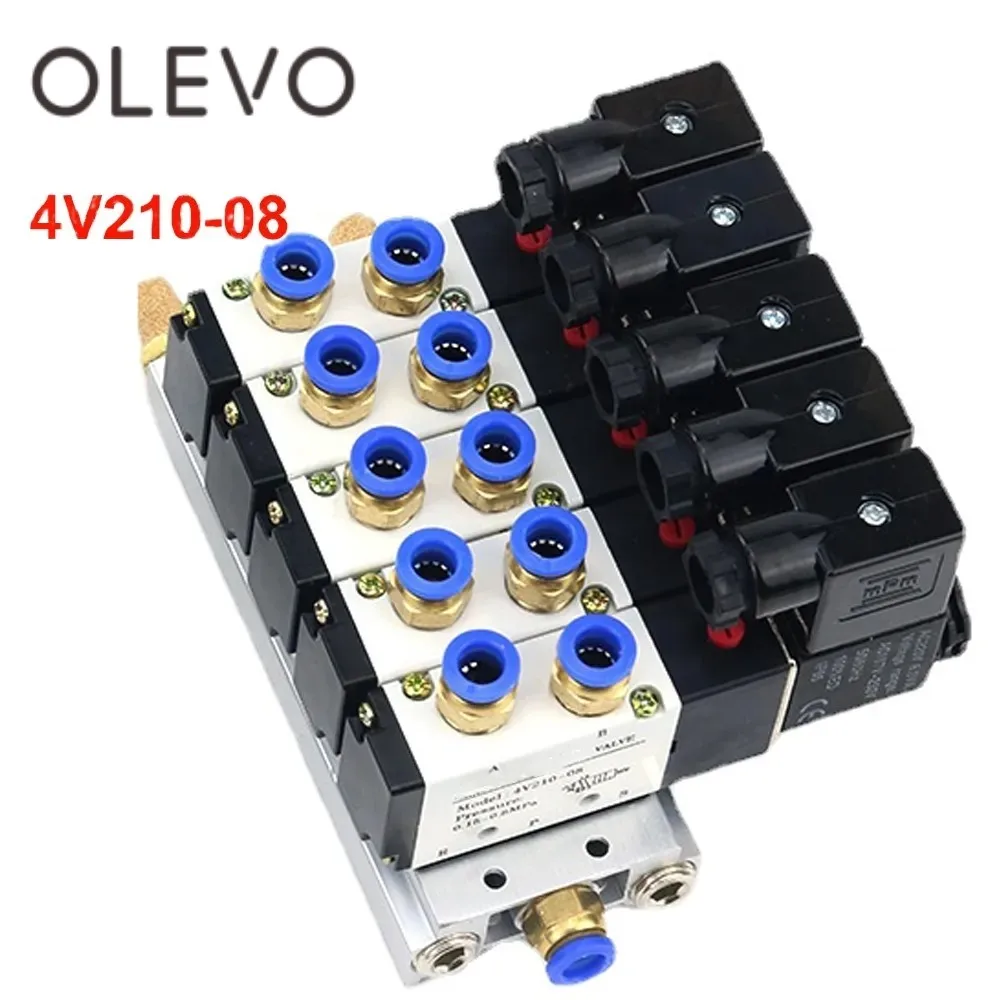 

12/24V DC 110/220V AC Multi Option 4V210-08 Pneumatic Solenoid Valve Block With Muffler Fitting Base Manifold 2/3/4/6 Way