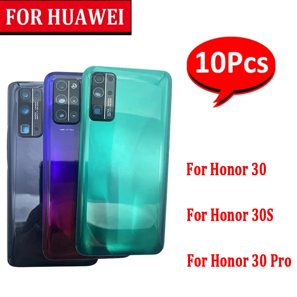 

10Pcs，NEW Battery Back Cover Glass Rear Door Replacement Housing Adhesive For Huawei Honor 30 / 30S / 30 Pro With Camera Lens