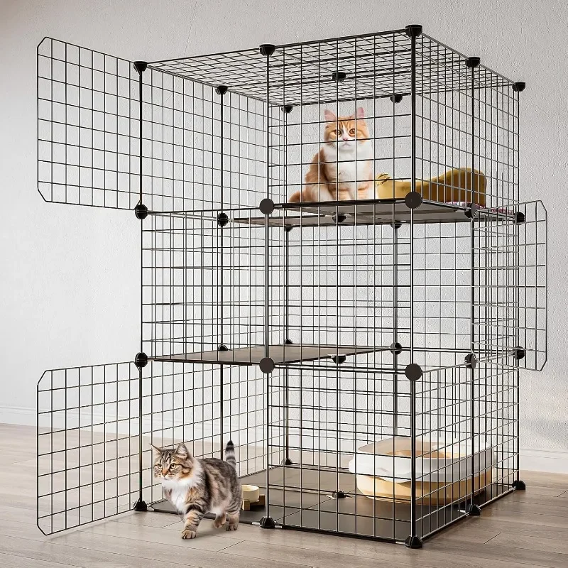 

3-Tier Cat Cage Indoor Enclosure DIY Cat Playpen Catio Detachable Metal Wire Kennels 2Lx2Wx3H Crate Large Exercise Place