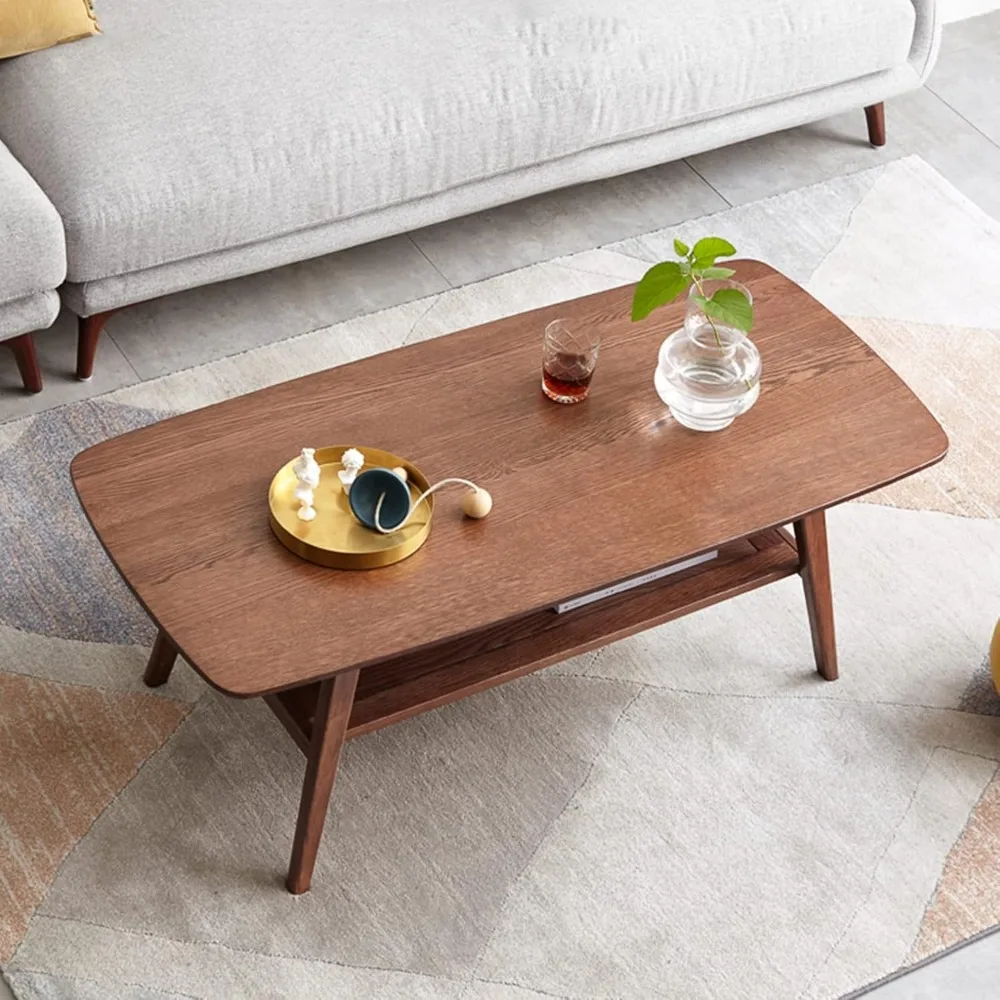 Mesa De Café De Carvalho Com Prateleira De Armazenamento, Mesa De Café De Madeira, Centro Moderno, Sala De Estar, Apartamento, Escritório, 2-Tier